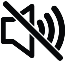 A black and white sign with a sound icon

Description automatically generated